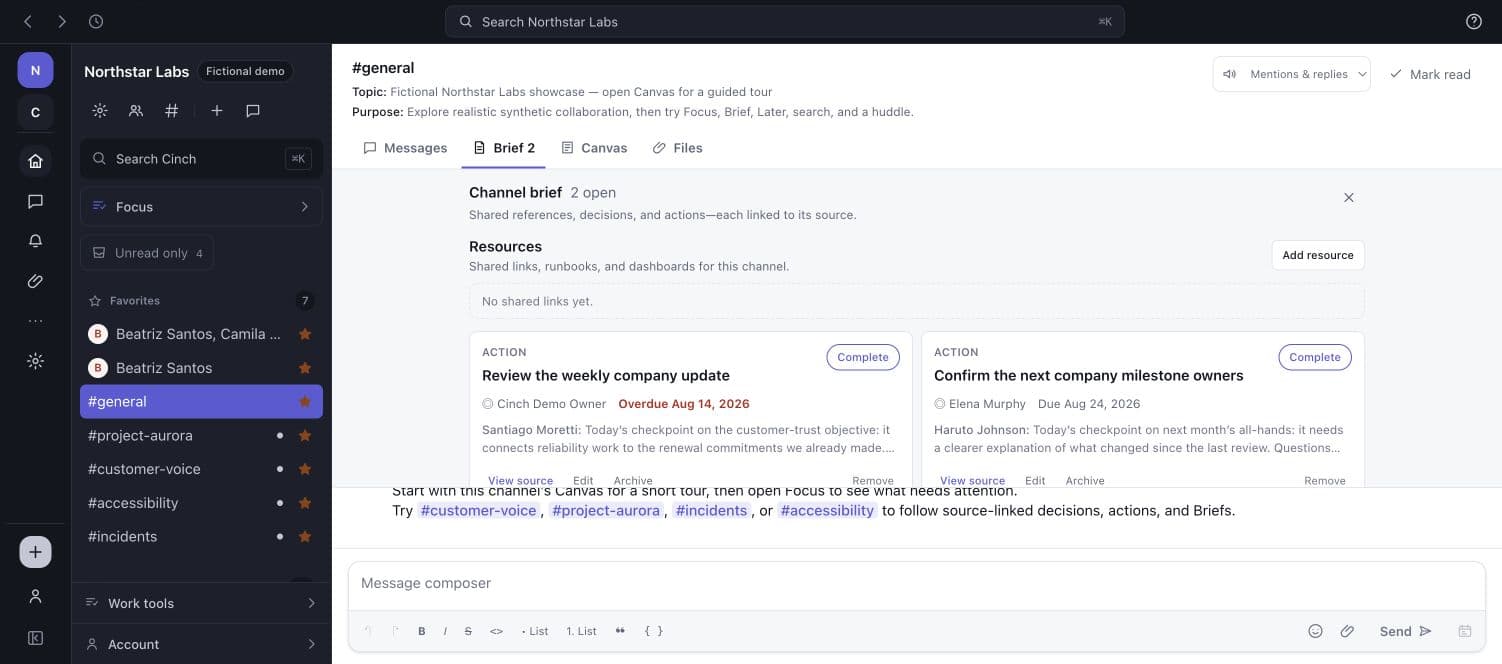 Northstar Labs channel brief with two source-linked actions and their owners